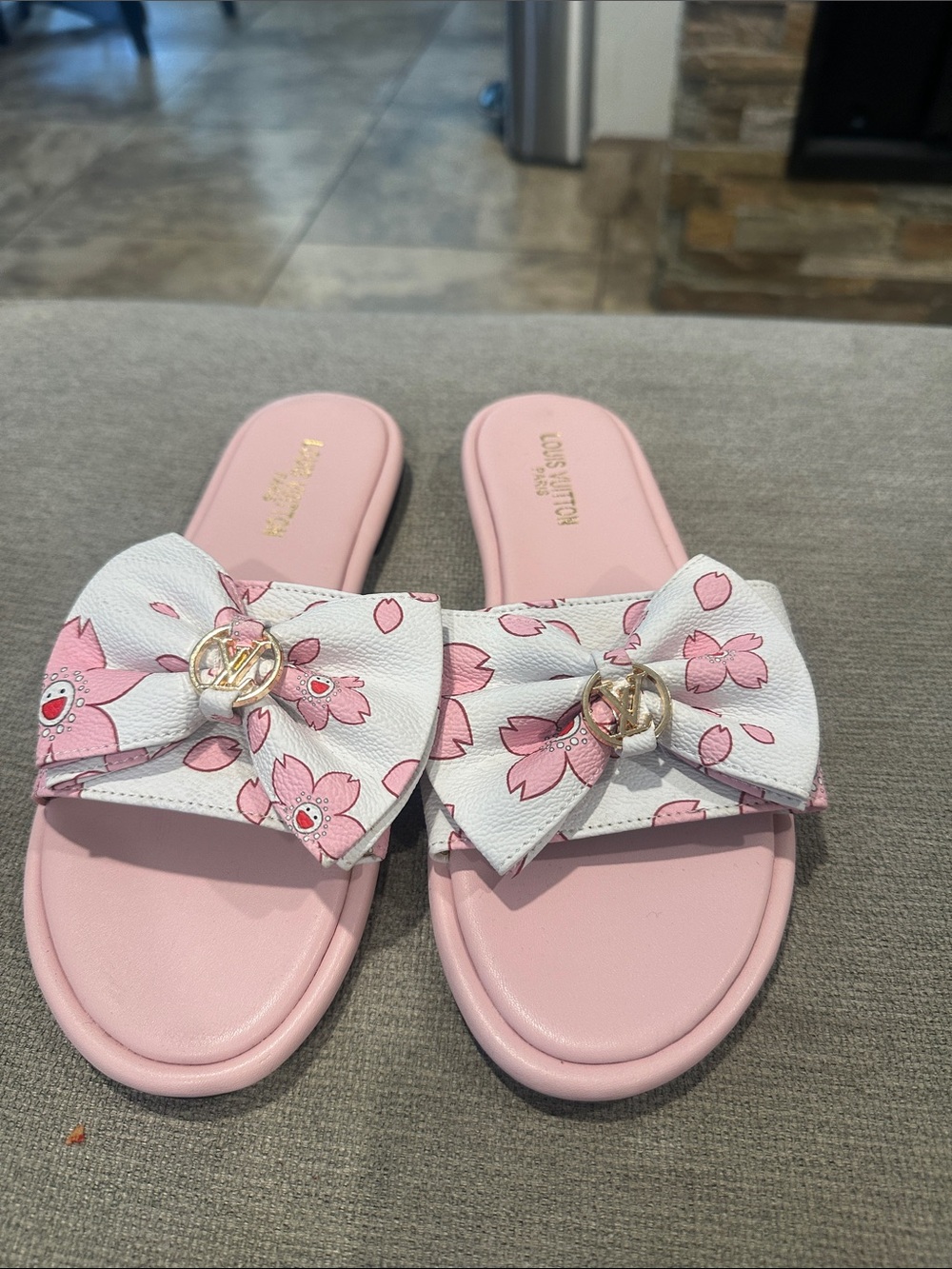 Clearance Pink Floral Bow Slide Sandals size 36